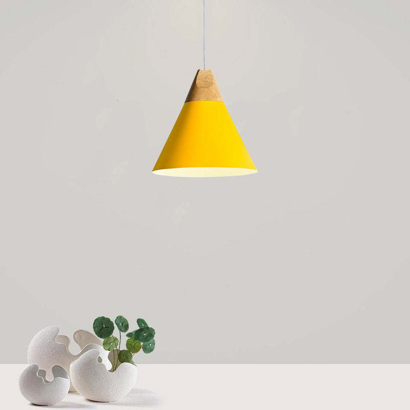 Yellow Morandi pendant light with wood, Lassola lighting