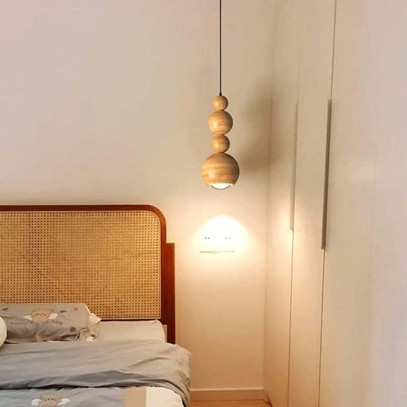 Muto Vintage Pendant Light in bedroom, wooden sphere design