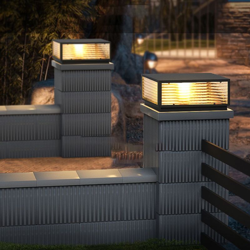 Solar Power Metal Outdoor Light Square Shape Waterproof Pier Mount Light | Las Sola
