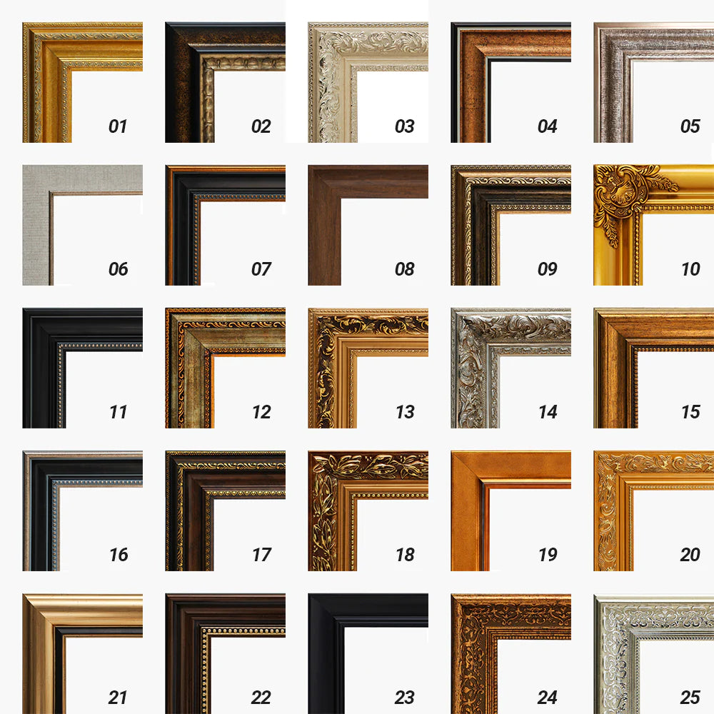 Framed art options: Various frame styles for oil paintings