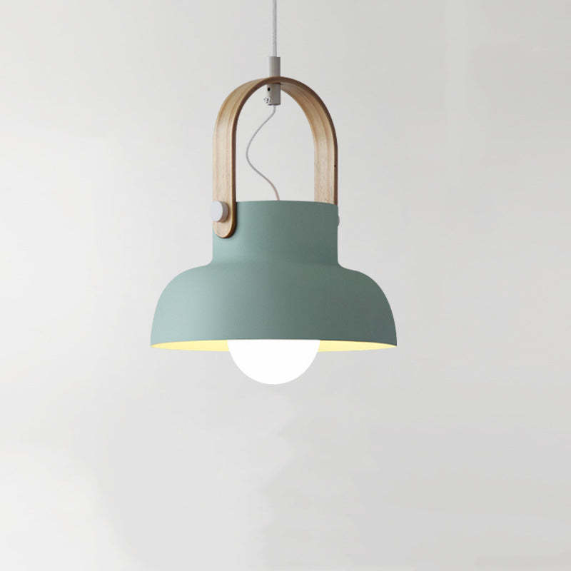 Mint Green Morandi Pendant Light with Wood Accent