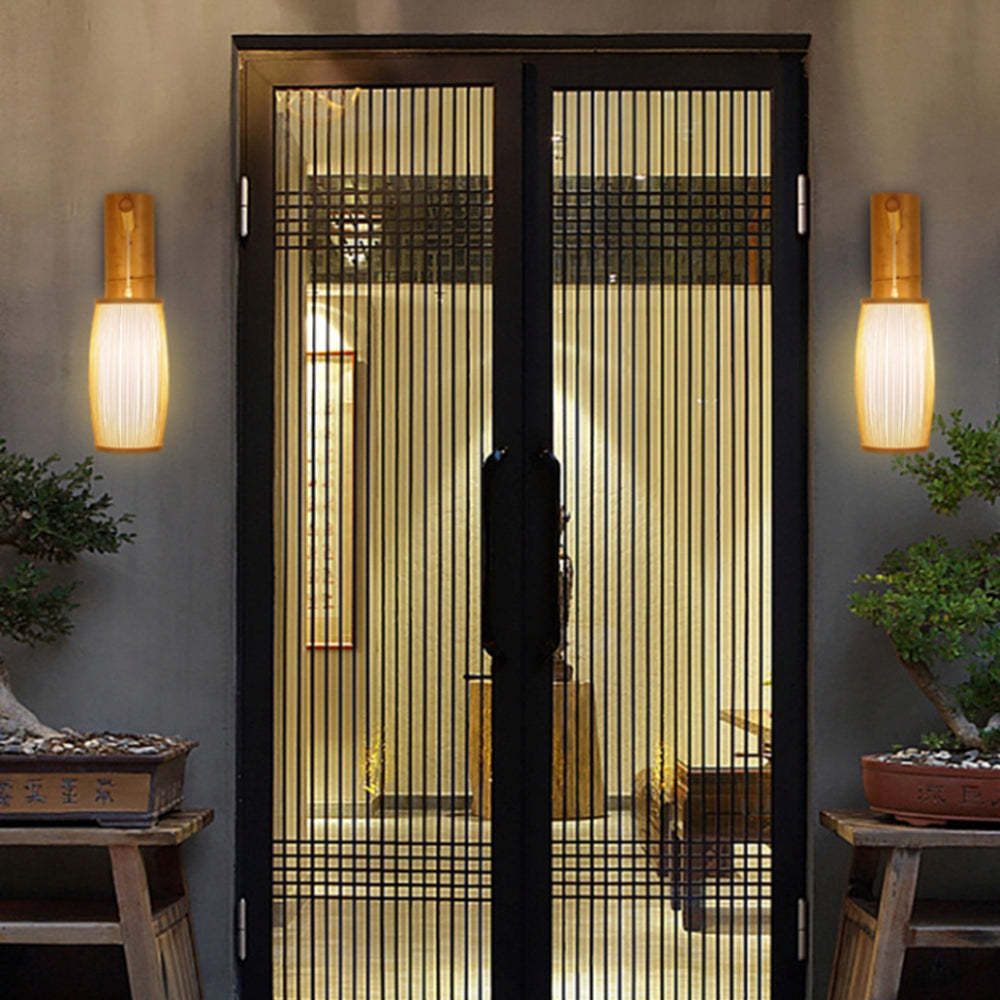 Ozawa rattan wall lamps, rustic bamboo sconces.