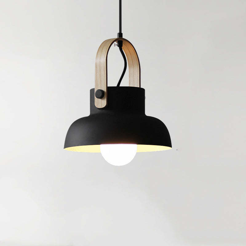 Morandi Black Pendant Light with Wood Handle, bedroom lighting
