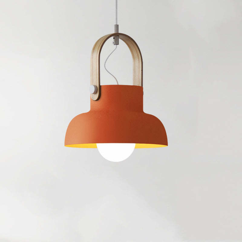 Orange Morandi Pendant Light with Wood Handle, Bedroom Lighting