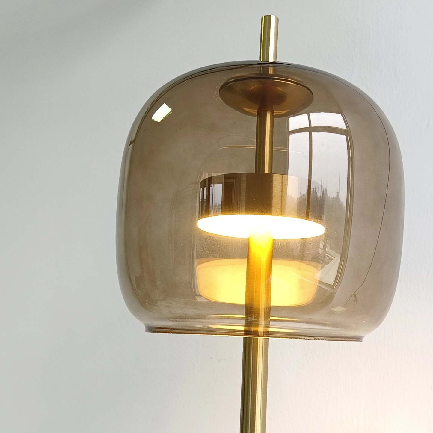 Modern Quinn Wall Lamp - Grey Glass Shade and Gold Accents
