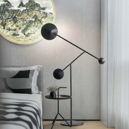 Avi metal floor lamp next to bedroom set, Las Sola