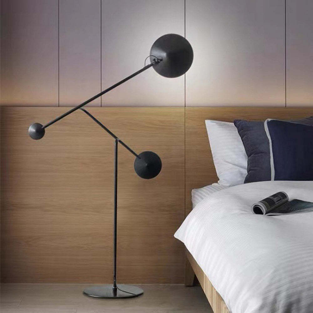 Avi metal floor lamp in modern bedroom, Las Sola lighting