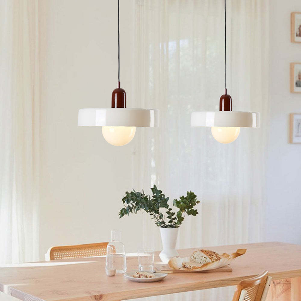 Morandi glass pendant lights over dining table