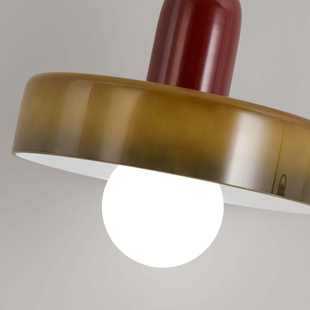 Close-up of Morandi glass pendant light, amber shade, Las Sola