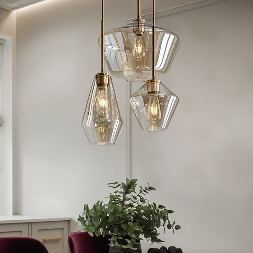 Hailie pendant light. Clear glass bedroom lighting fixture.