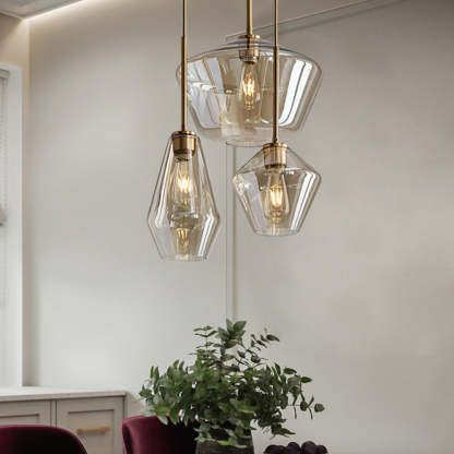 Hailie pendant light. Clear glass bedroom lighting fixture.