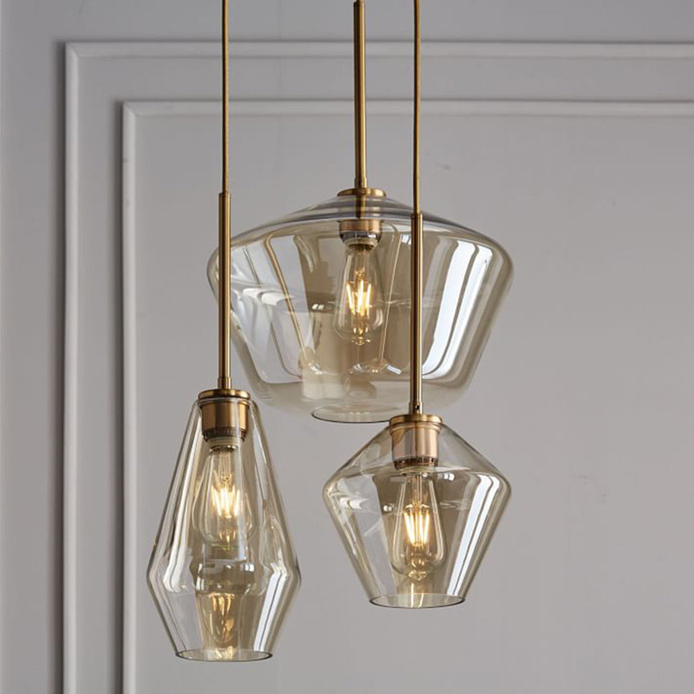 Hailie pendant lights, clear glass, modern bedroom lighting.