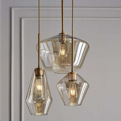 Hailie pendant lights, clear glass, modern bedroom lighting.