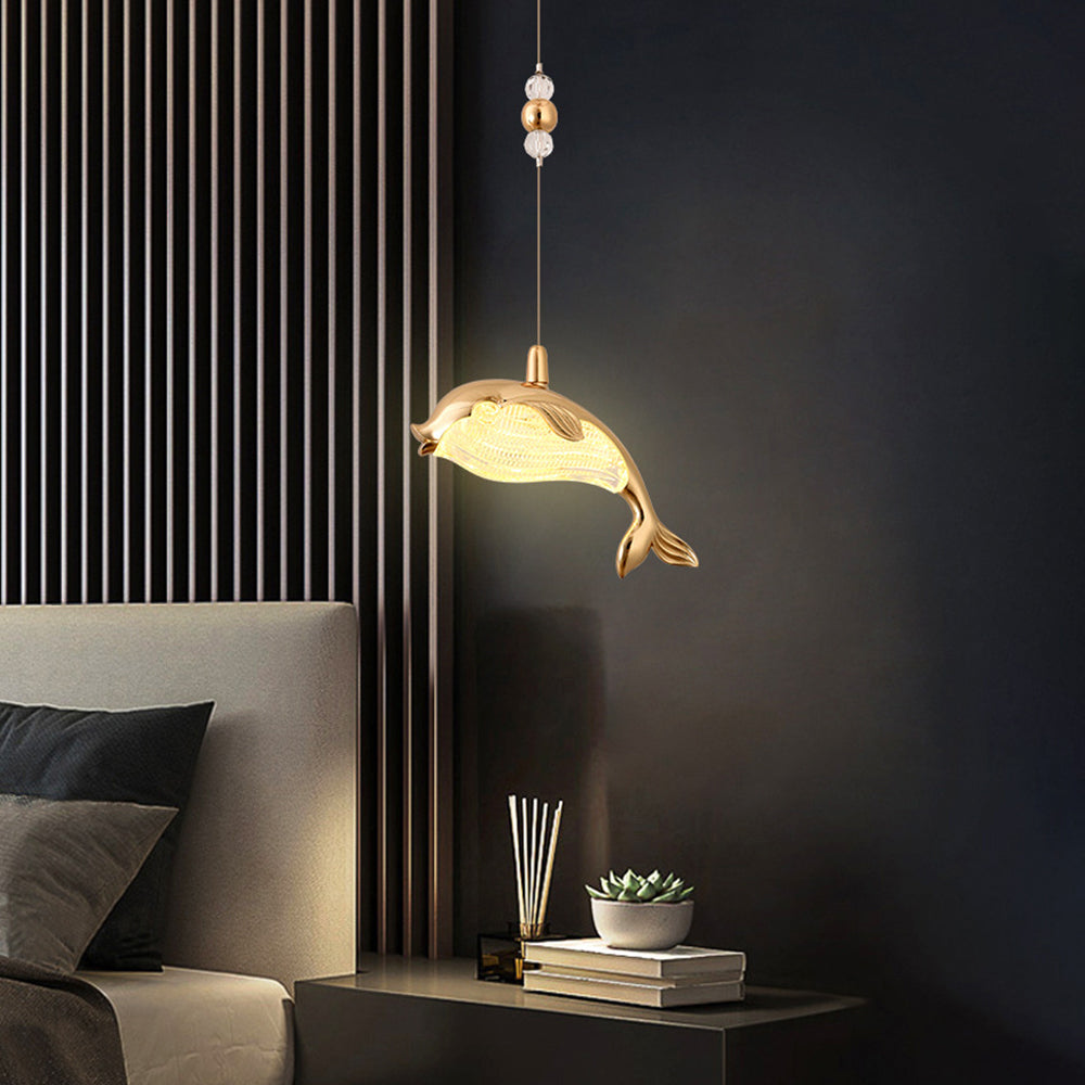 Golden Dolphin Pendant Light in Bedroom