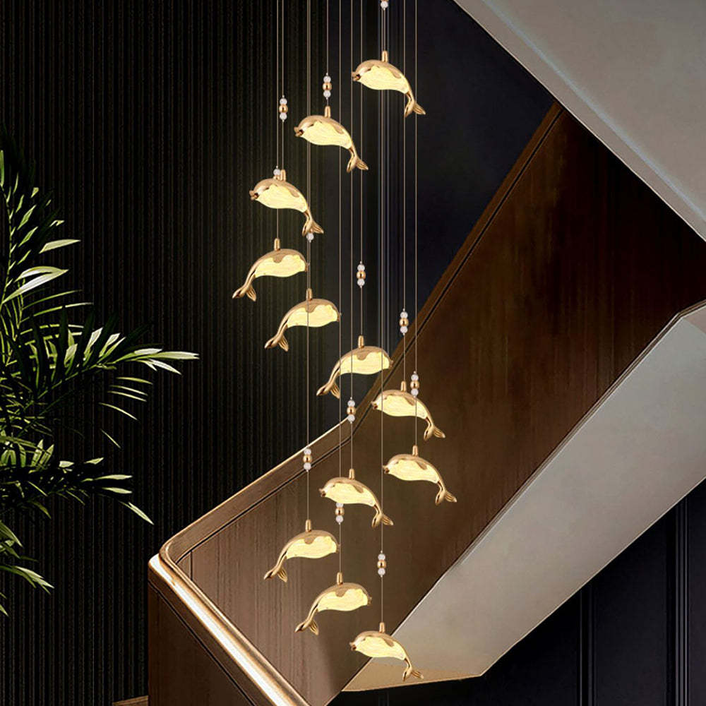 Modern Dolphin Pendant Light over Staircase