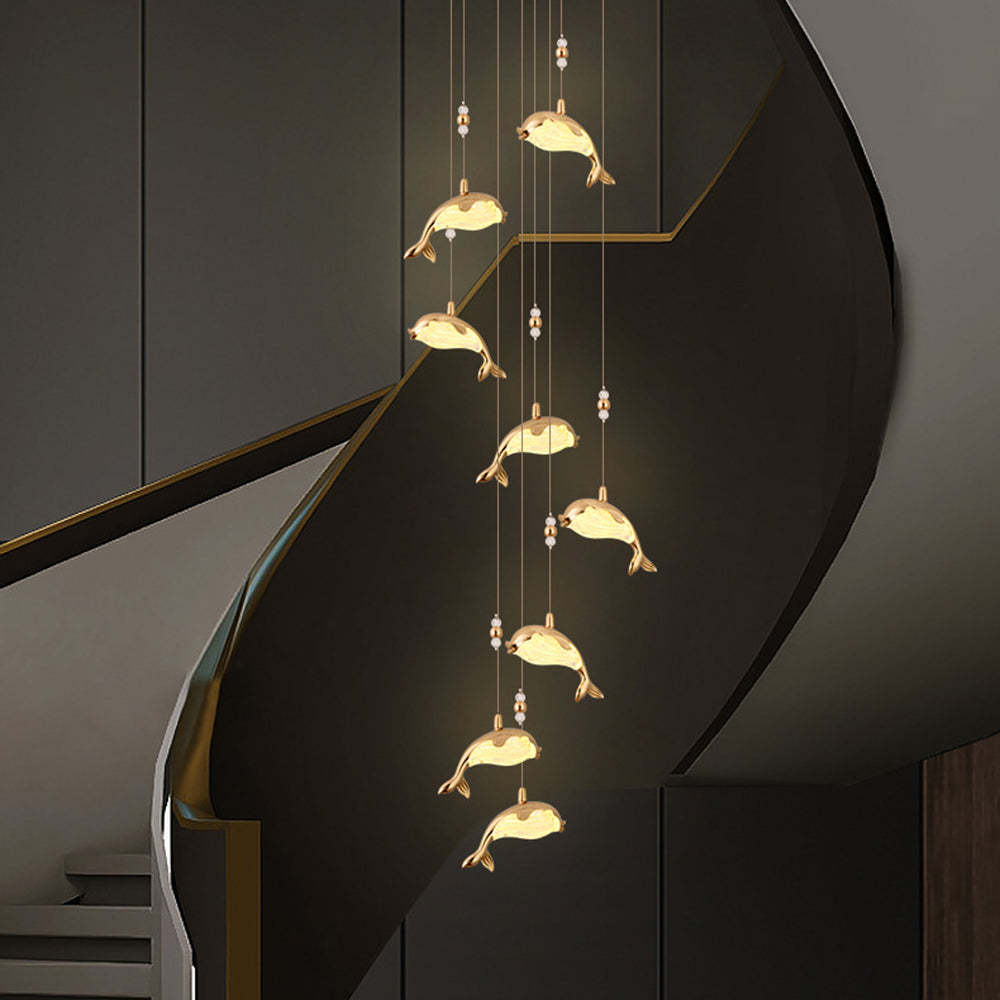 Modern Dolphin Pendant Light above staircase