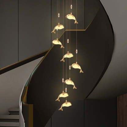 Modern Dolphin Pendant Light above staircase
