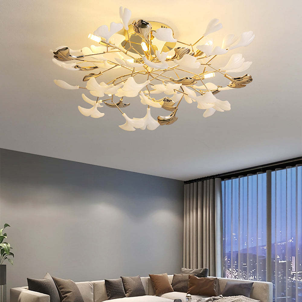Olivia Leaf Ceiling Light in a modern living room setting, ceramic and metal