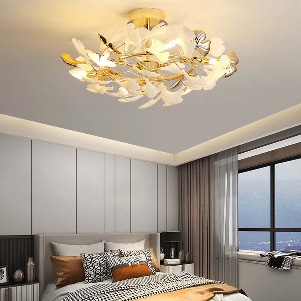 Olivia Leaf Ceiling Light in Bedroom, Ceramic and Metal Fixture