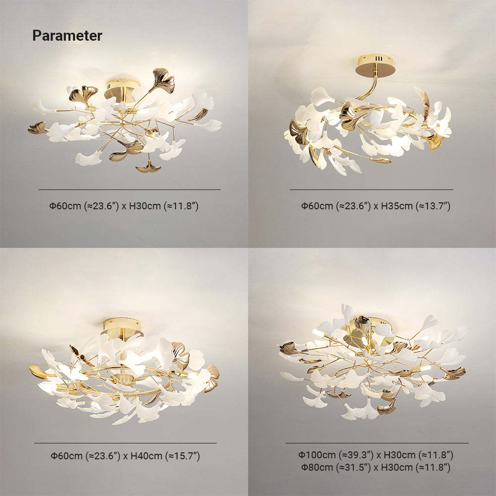 Olivia Leaf Ceiling Light - size comparison, ceramic and metal