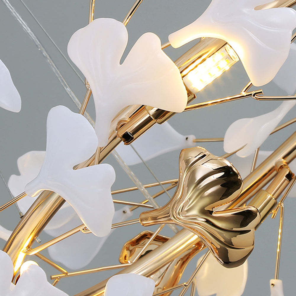 Olivia CeraAut chandelier detail, gold and white leaves
