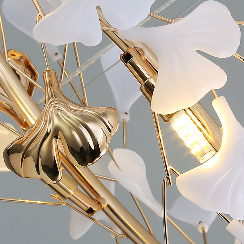 Olivia Modern Art Deco Chandelier detail, gold and white leaf design
