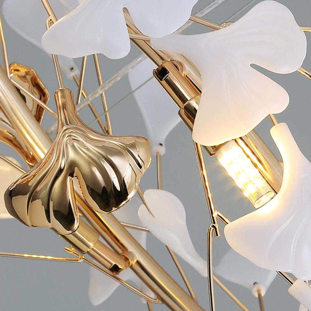 Olivia Modern Art Deco Chandelier detail, gold and white leaf design