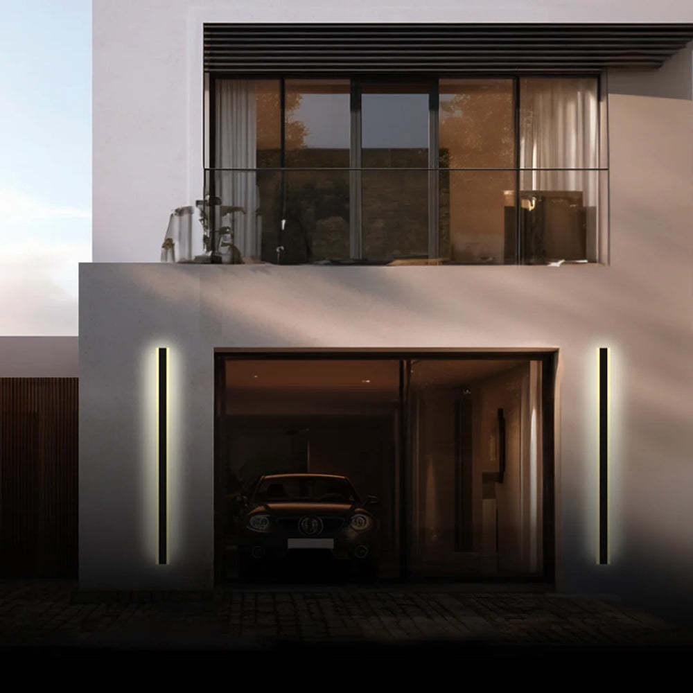 Orr minimalist metal outdoor wall lamp on modern home facade
