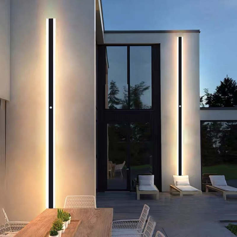 Orr minimalist outdoor wall lamps illuminate modern patio.