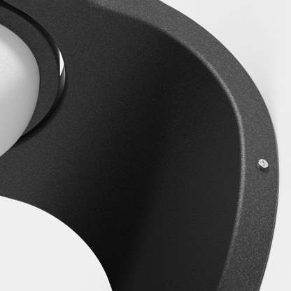 Orr modern arc solar wall lamp, close-up. Orr Modern Arc Metal Acrylic Solar Waterproof Adjustable Outdoor Wall Lamp