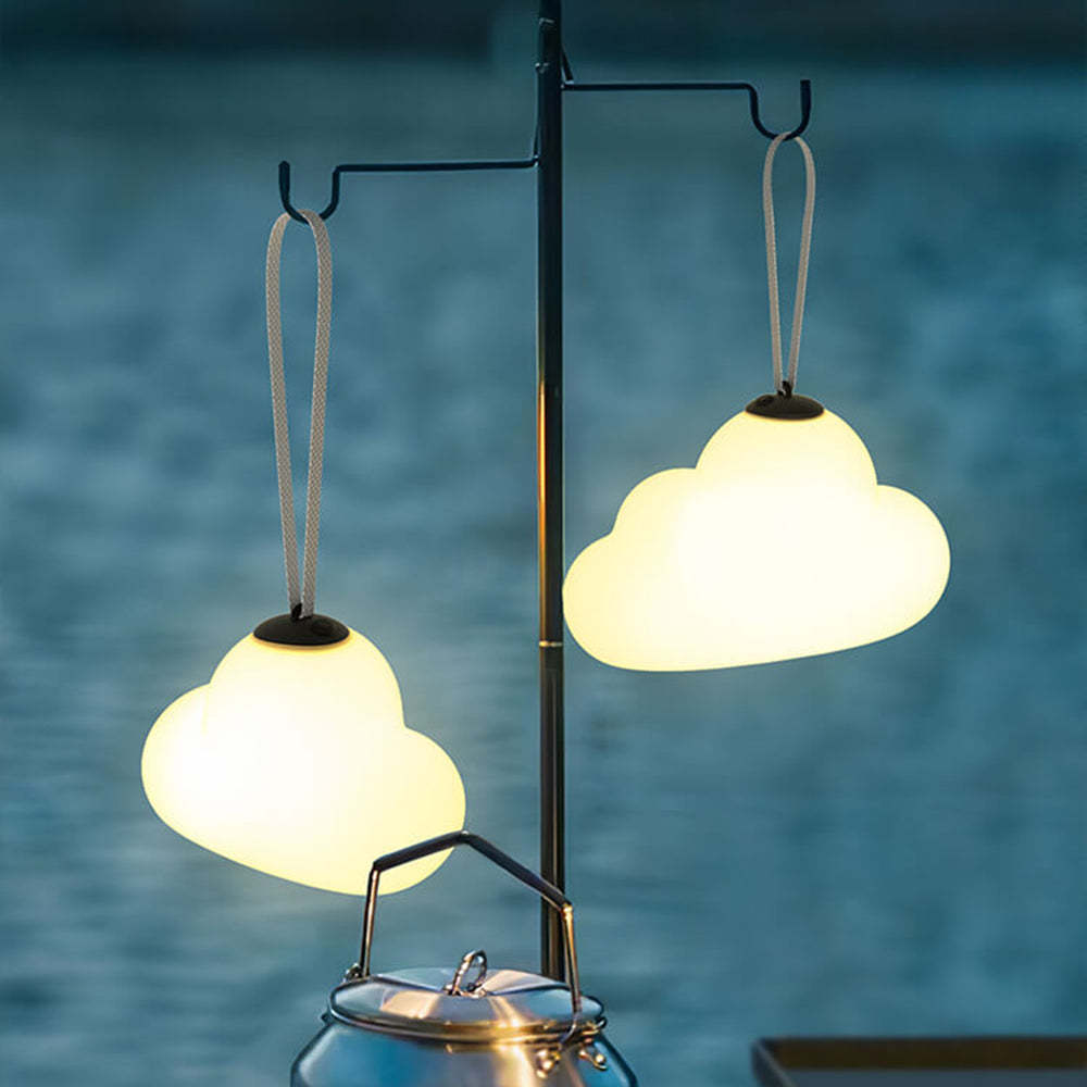 Cloud pendant lights on stand, modern outdoor lighting.