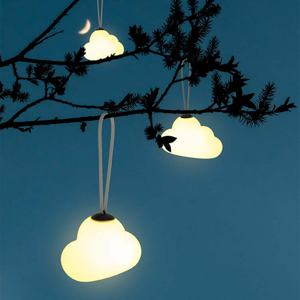 Cloud pendant lights on tree, modern outdoor lighting