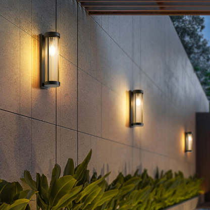 Orr Modern Cylindrical Outdoor Wall Lamps illuminating exterior wall