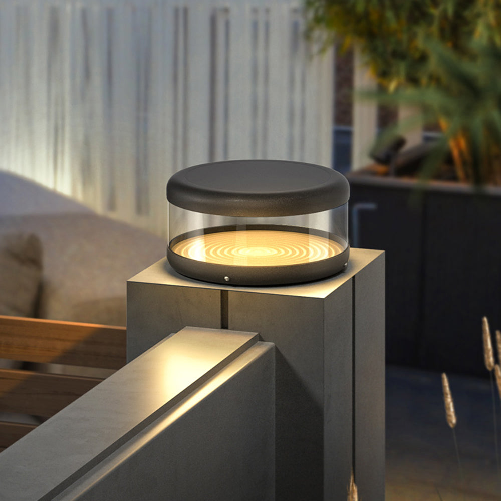 Riley modern outdoor pillar lamp, warm light