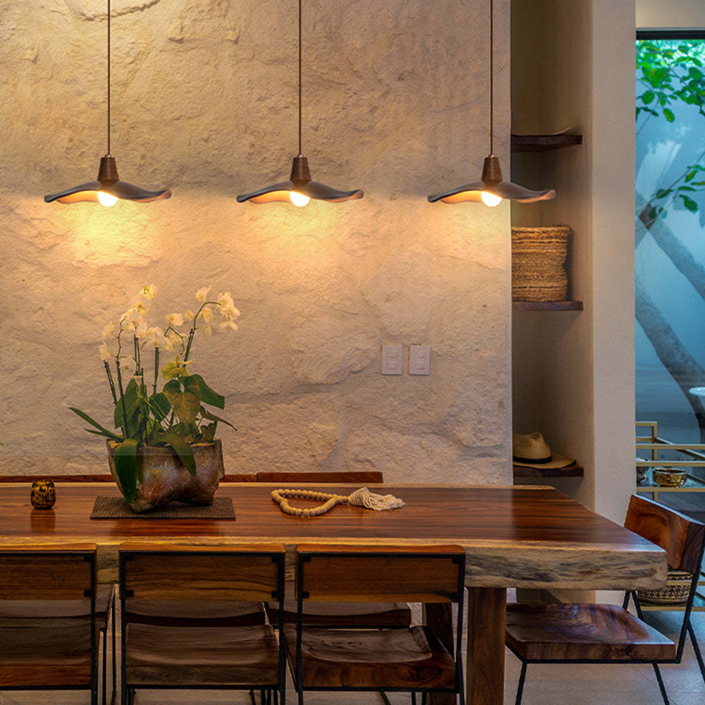 Carins Wave Pendant Lights over Dining Table, Mahogany Resin