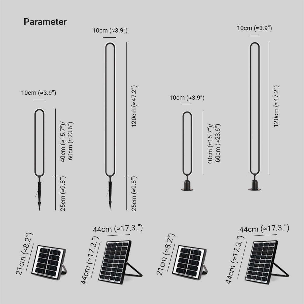 Pena Modern Outdoor Path Light dimensions, solar panel sizes