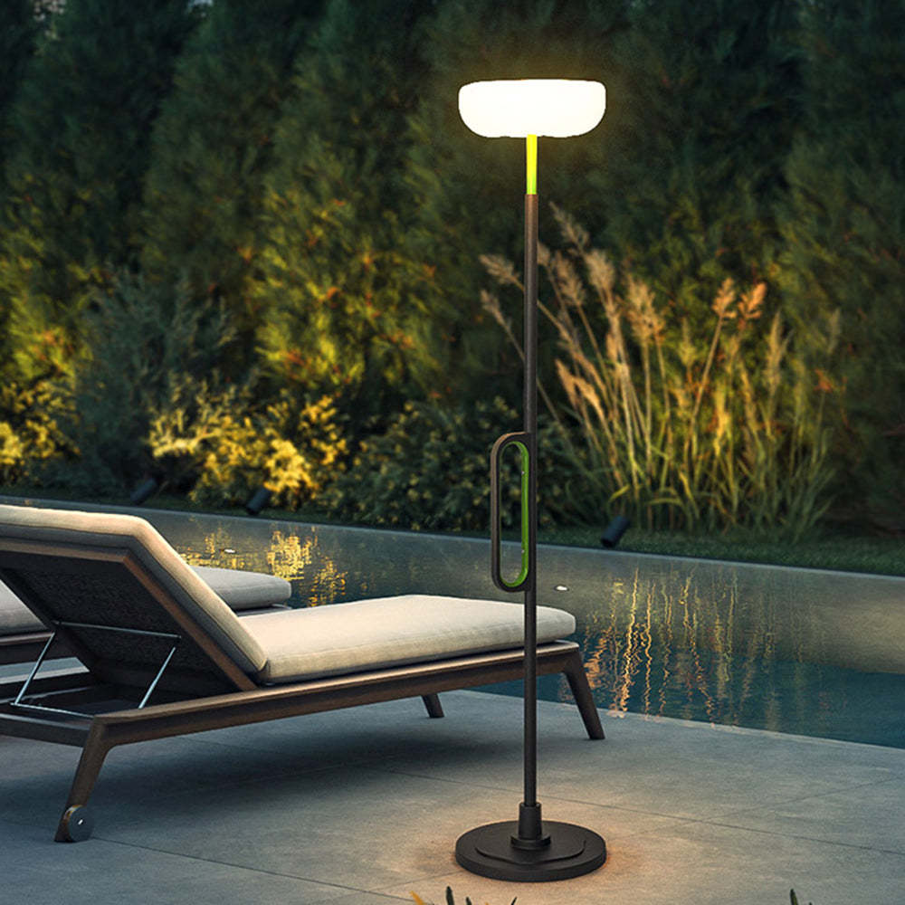 Orr solar floor lamp by pool, outdoor artistic lighting