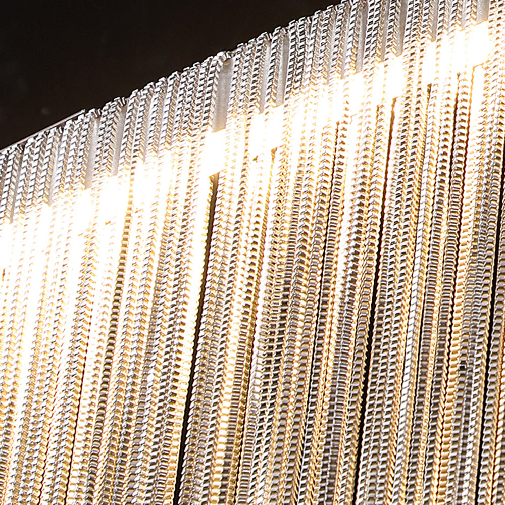 Silver chain tassel pendant light detail