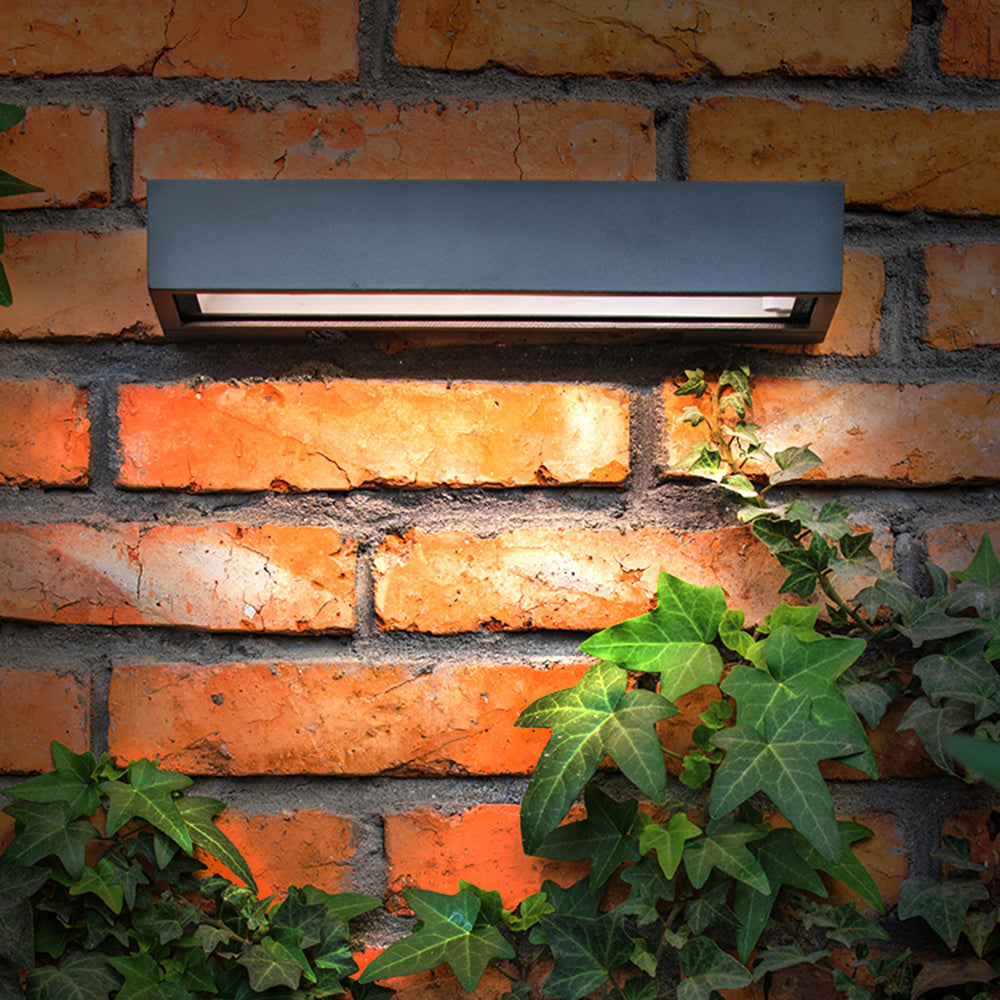 Orr modern solar wall lamp on brick wall Orr Modern Metal Acrylic Solar Waterproof Outdoor Wall Lamp