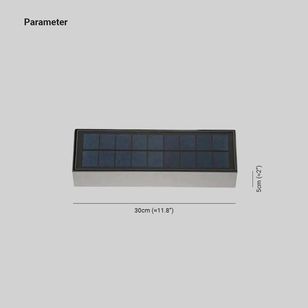 Orr Solar Wall Lamp dimensions: 30cm x 5cm Orr Modern Metal Acrylic Solar Waterproof Outdoor Wall Lamp