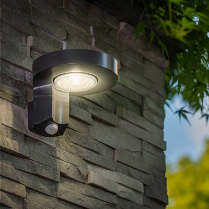 Orr solar powered outdoor wall light with sensor.