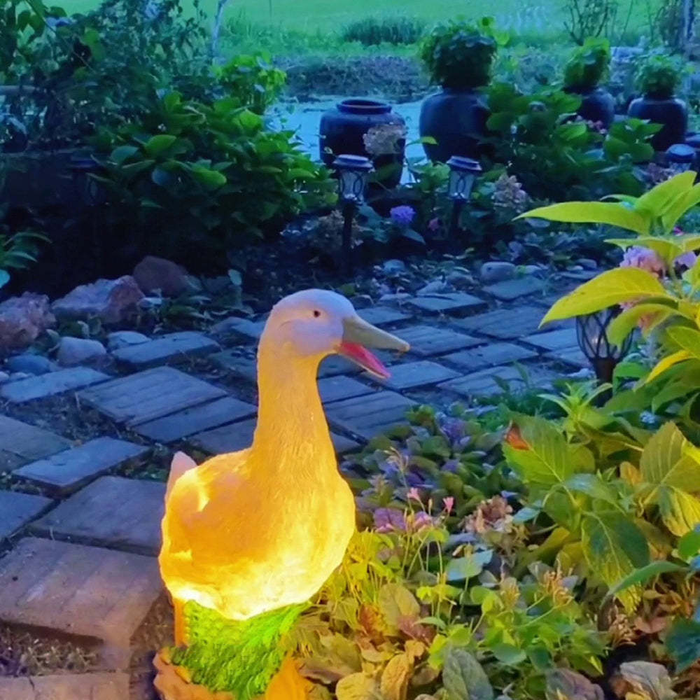 Illuminated Resin Goose Garden Light in Garden