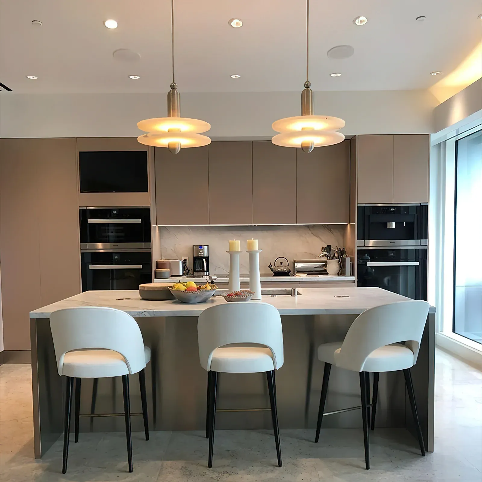 Modern kitchen interior with Valentina pendant lights