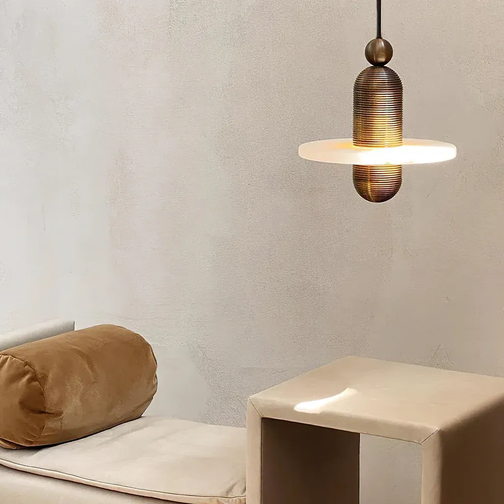 Jade Modern Comet Round Metal Alabaster Pendant Light Dining Bathroom