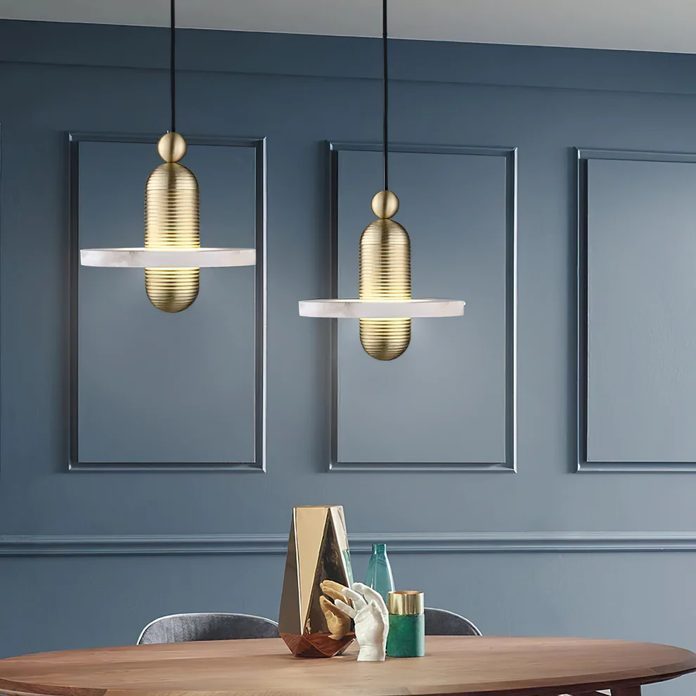 Jade Modern Comet Round Metal Alabaster Pendant Light Dining Bathroom