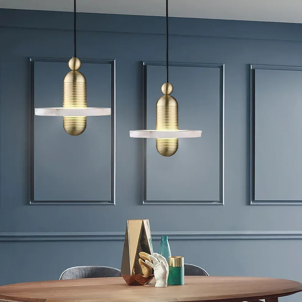 Jade Modern Comet Round Metal Alabaster Pendant Light Dining Bathroom
