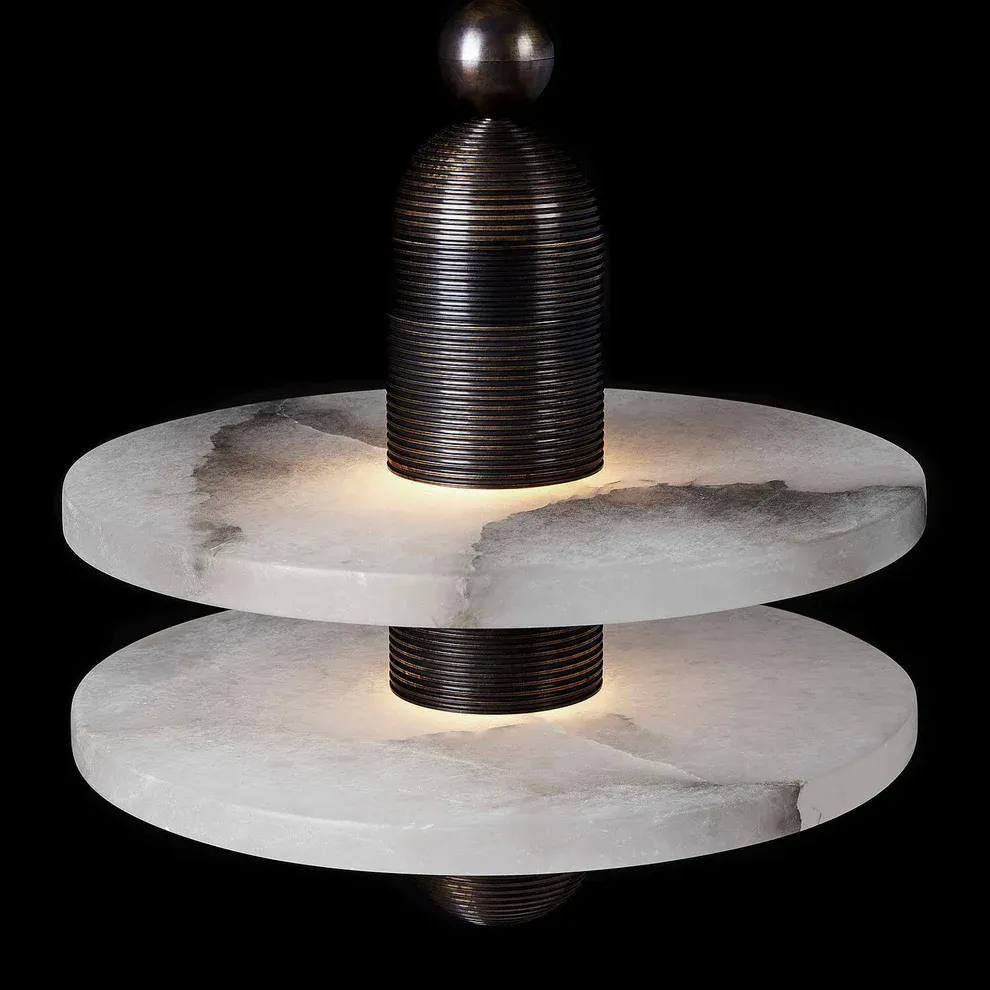 Jade Modern Comet Round Metal Alabaster Pendant Light Dining Bathroom