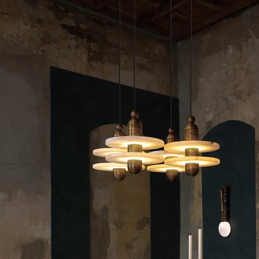 Jade Modern Comet Round Metal Alabaster Pendant Light Dining Bathroom