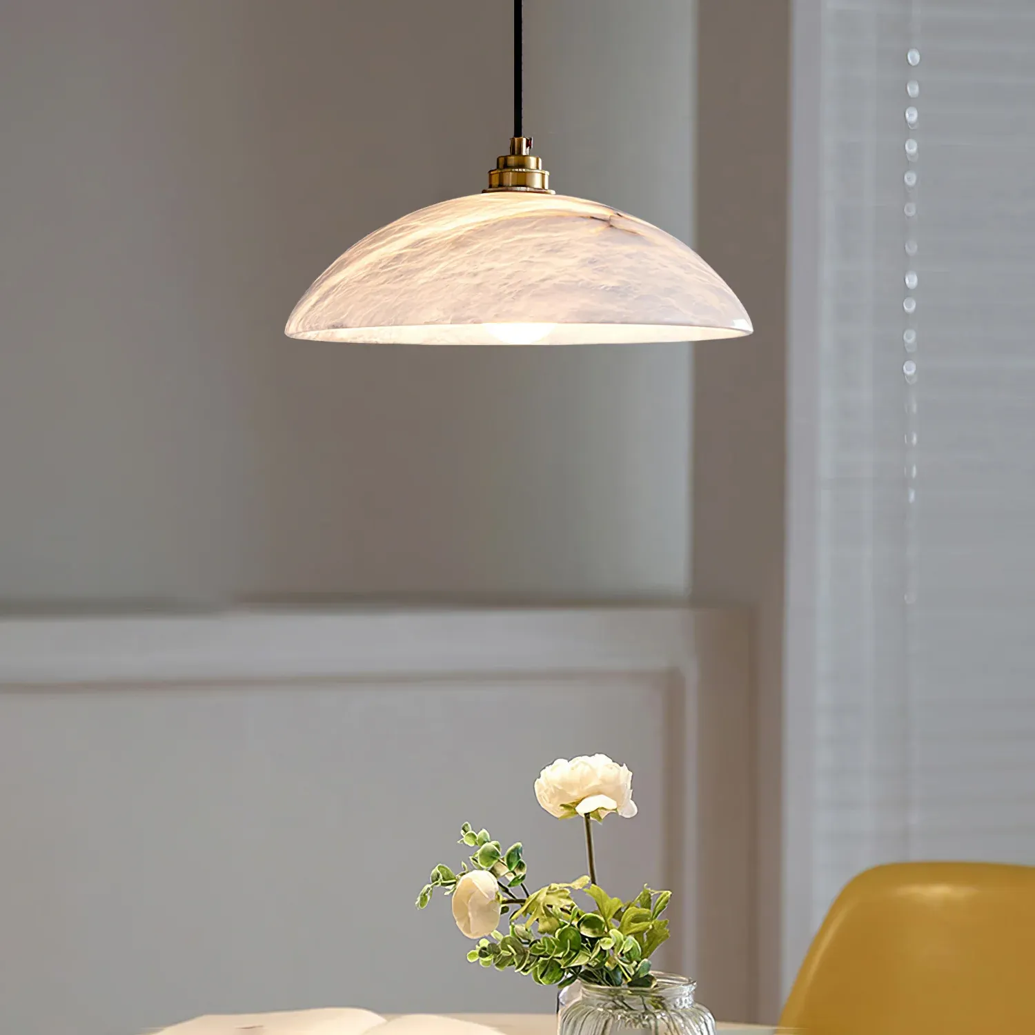 Alabaster Dome Brass Finish Pendant Light Bedroom Living Room | Las Sola