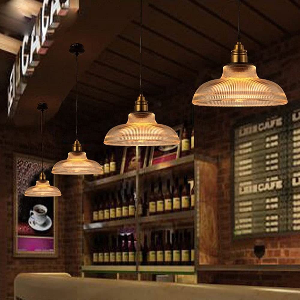 Sanna Industrial Pendant Lights in Restaurant, Amber Glass Shades